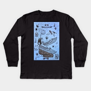 Blue Hieroglyphics Kids Long Sleeve T-Shirt